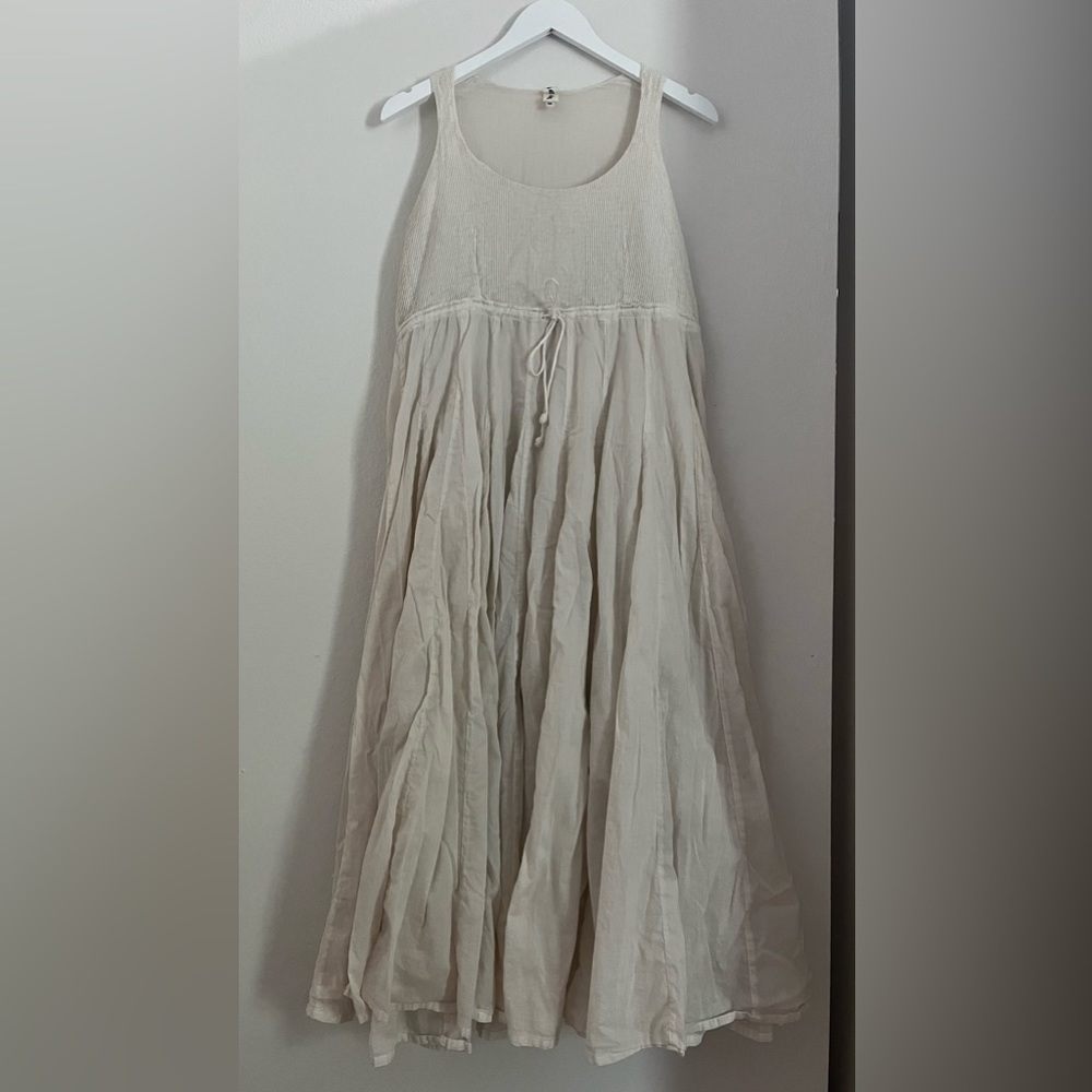 NEEM LIVING Lydia Dress 100 % Cotton Pin Tucked Paneled Empire Waist Gauzy Pleat